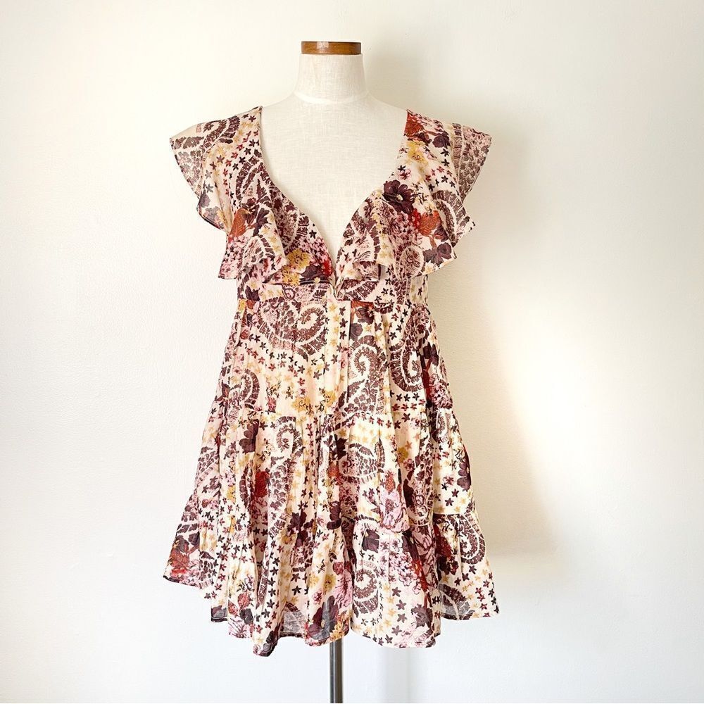 Free People Undone Printed Mini Dress Size Medium Nwot